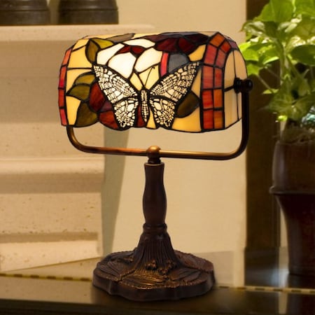 Hastings Home Tiffany Style Butterfly Bankers Lamp 244075YMR